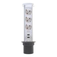 Выдвижной блок розеток на 3 гнезда, d=60mm с 2 USB, влагозащищённая, Белый фото
