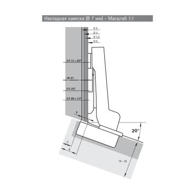 Петля Intermat накладная, для шкафов с углом корпуса 20А ,9936-T42-W20-K7 фото