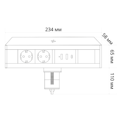 Блок розеток LE4 на струбцине, 2 секции, 2 USB + 1 type C, беспроводная зарядка, чёрный фото