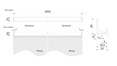 Ручка профильная врезная, 3000 мм, сатиновый хром (без крепежа) фото