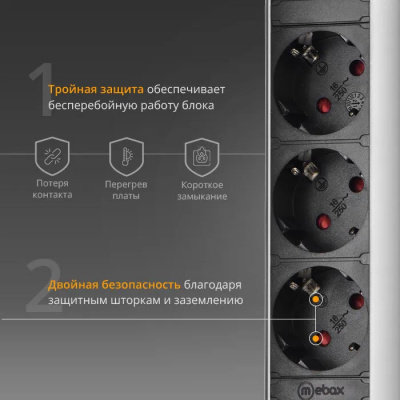 Выдвижной блок розеток на 3 гнезда, d=60mm с 2 USB, серебро + черный фото